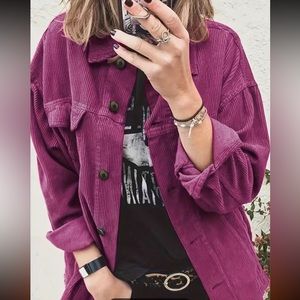 Corduroy SHACKET Long Sleeve Loose Fit Magenta